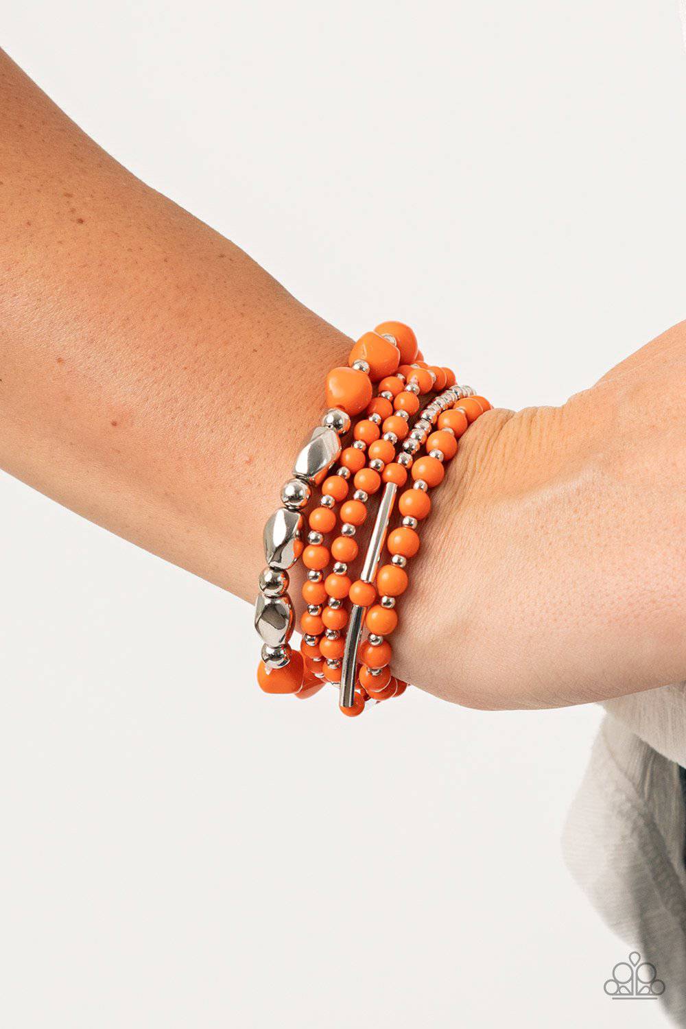 Vibrantly Vintage - Orange Stretchy Bead Bracelet - Paparazzi Accessories - GlaMarous Titi Jewels