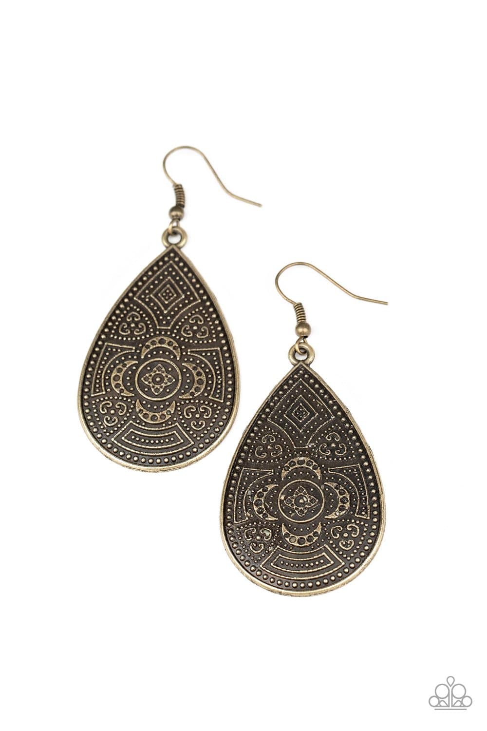 Tribal Takeover - Brass Floral Teardrop Earrings - Paparazzi Accessories - GlaMarous Titi Jewels