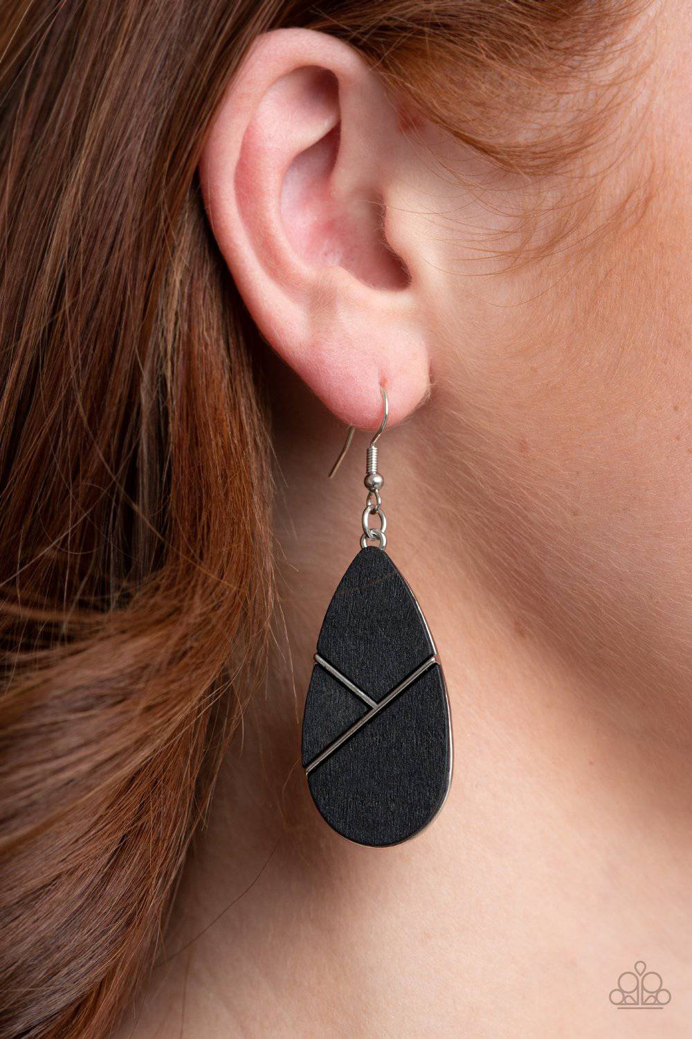 Sequoia Forest - Black Wooden Teardrop Earrings - Paparazzi Accessories - GlaMarous Titi Jewels