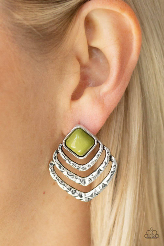 Rebel Ripple - Green Stone Post Earrings - Paparazzi Accessories - GlaMarous Titi Jewels