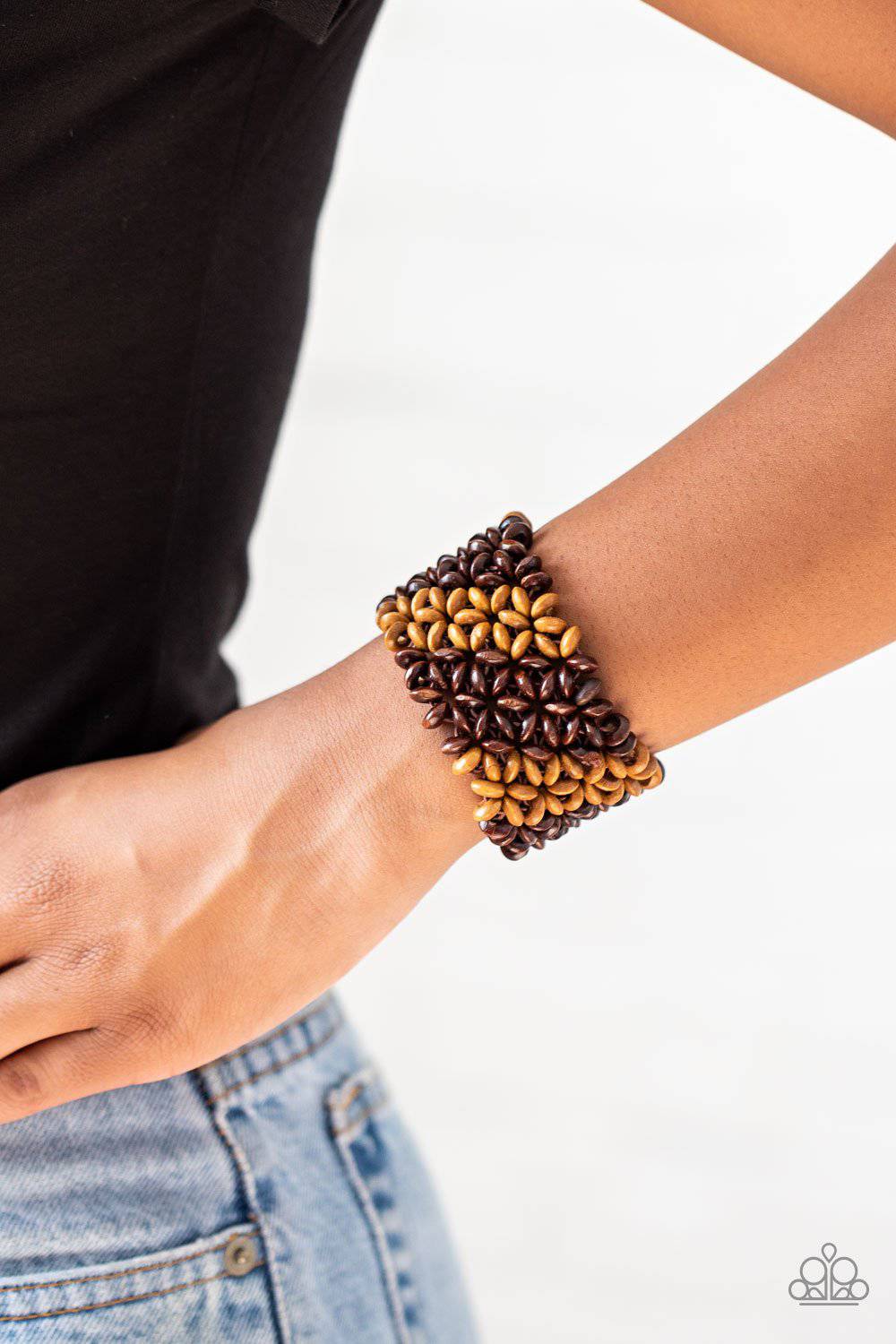 Island Expression - Brown Wooden Beads Stretchy Bracelet - Paparazzi Accessories - GlaMarous Titi Jewels