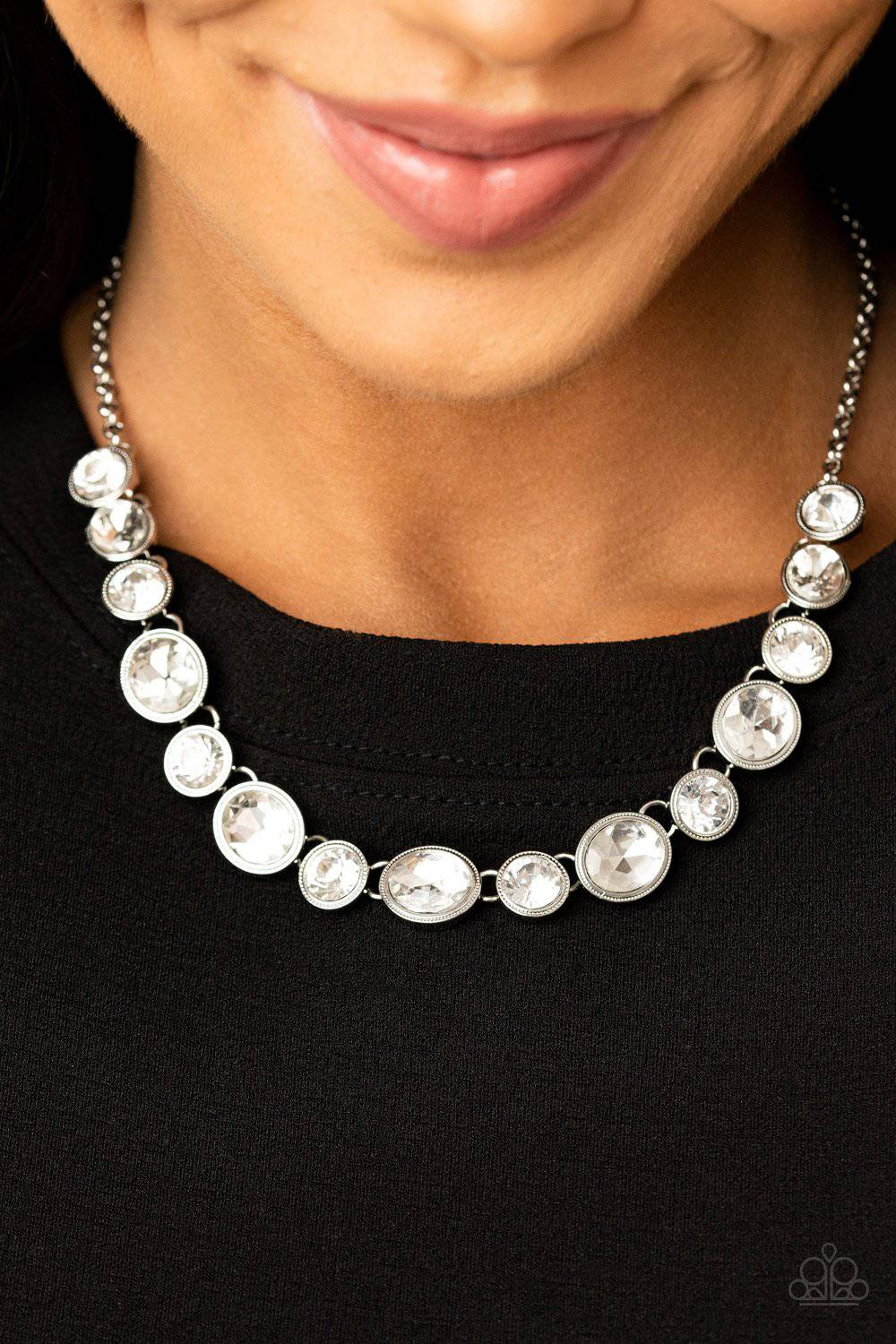 Girl's Gotta Glow - November 2020 LOTP White Rhinestone Necklace - Paparazzi - GlaMarous Titi Jewels