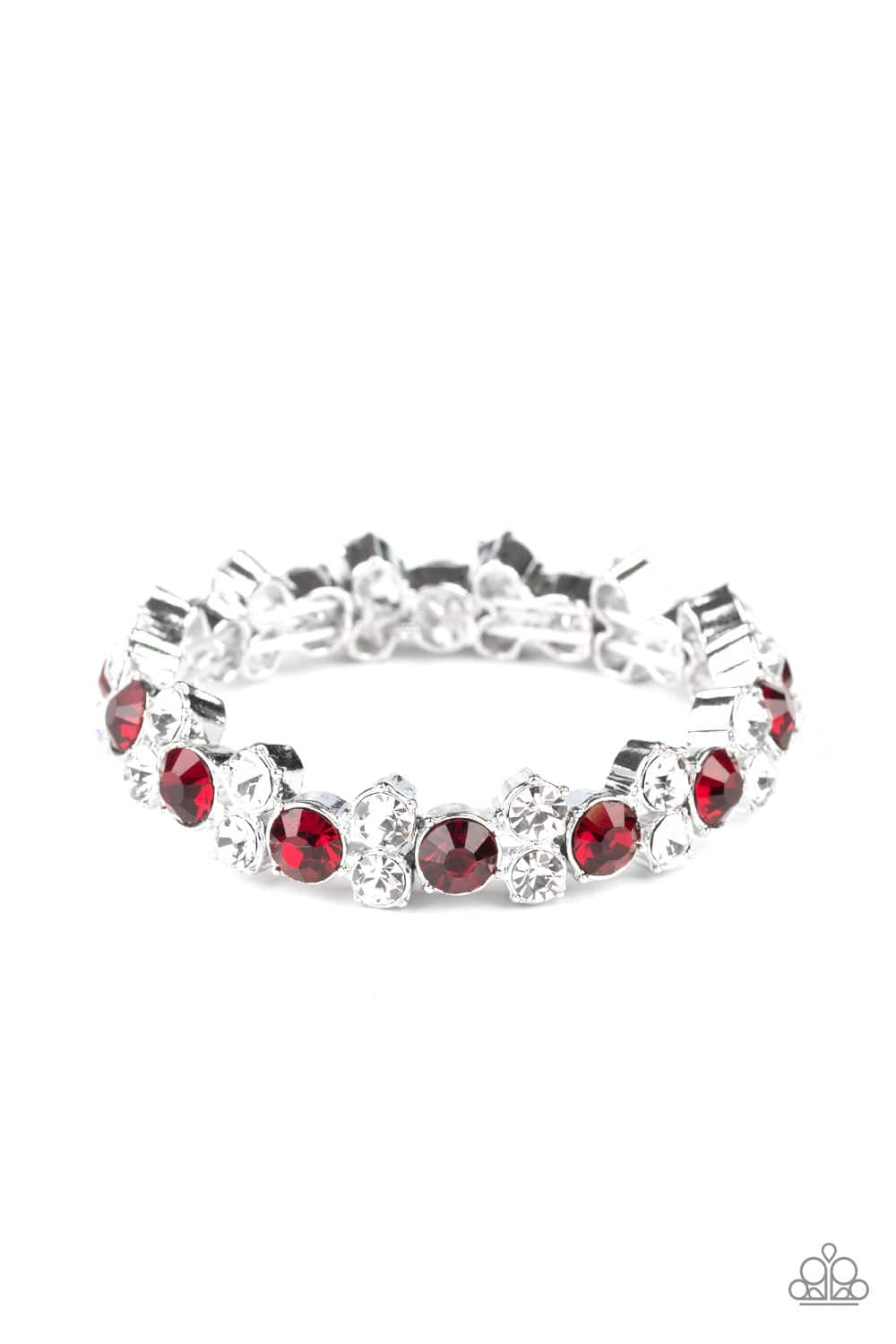 Here Comes The BRIBE - Red and White Rhinestone Stretchy Bracelet - Paparazzi - GlaMarous Titi Jewels