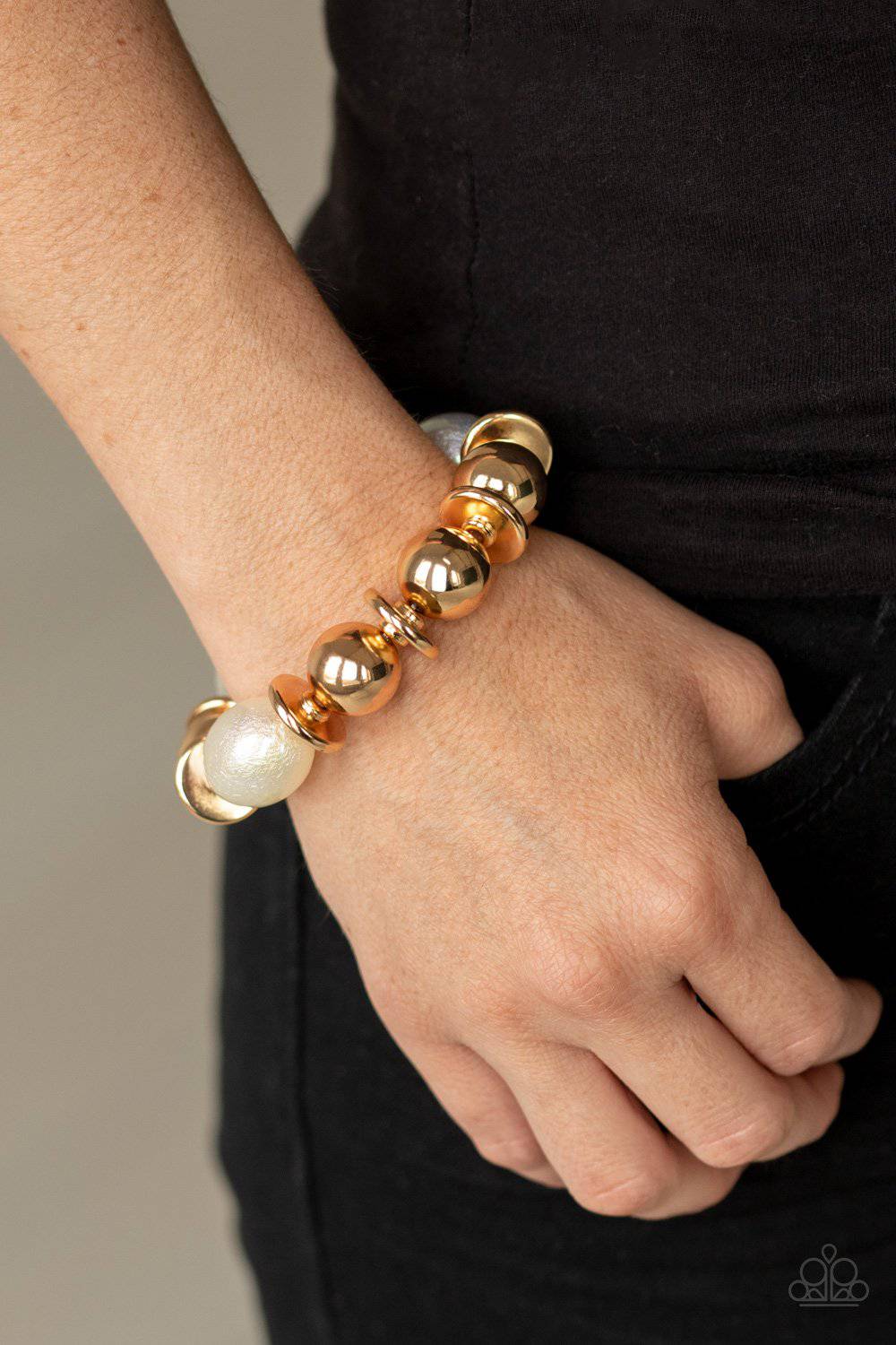 Big League Luster - Gold Oval Shaped Beads Bracelet - Paparazzi Accessories - GlaMarous Titi Jewels