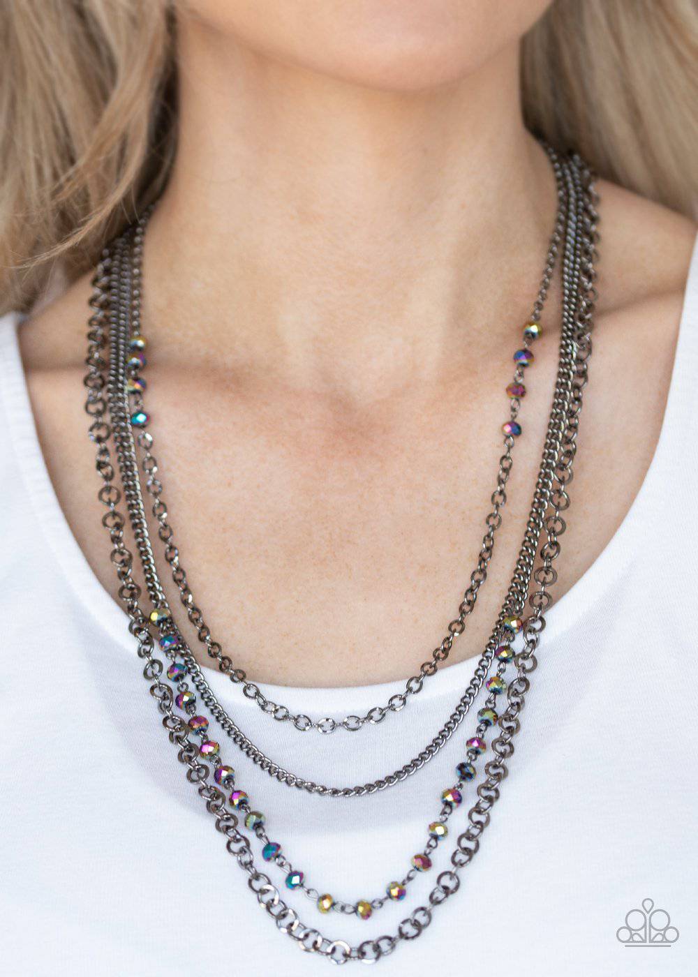 Flickering Lights - Gunmetal Oil Spill Bead Necklace - Paparazzi Accessories - GlaMarous Titi Jewels