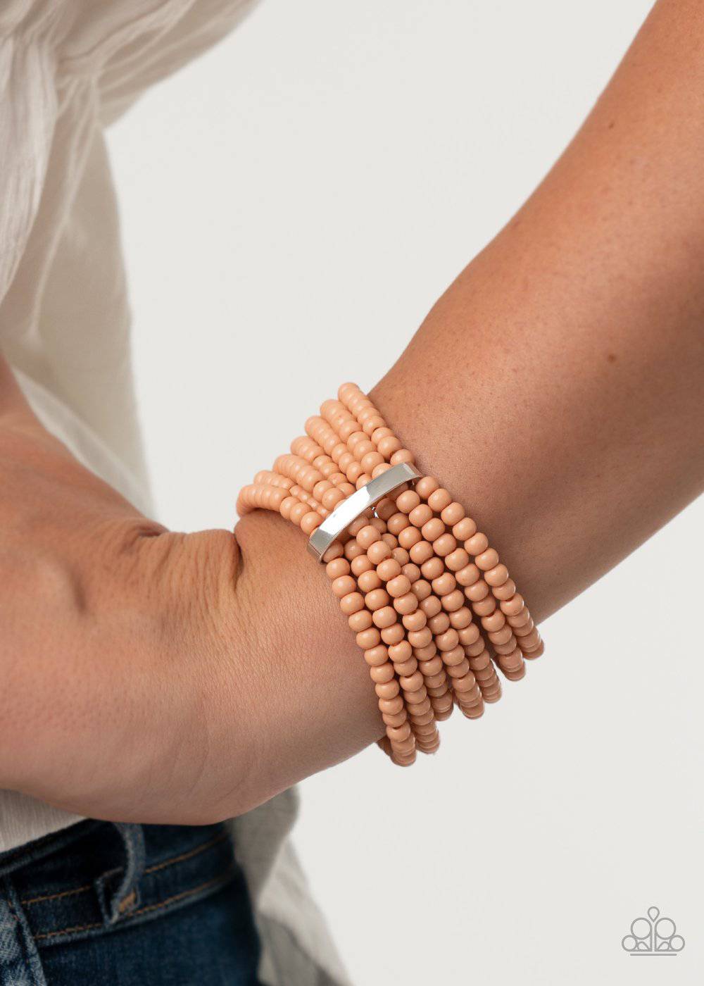 Thank Me LAYER - Orange Peach Nougat Bead Stretchy Bracelet - Paparazzi - GlaMarous Titi Jewels