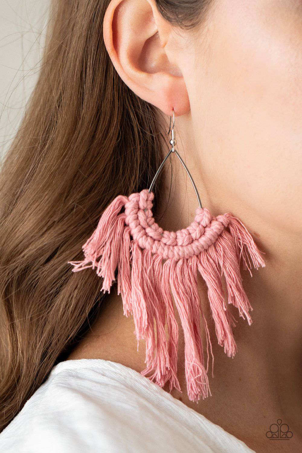 Wanna Piece Of MACRAME? - Pink Fringe Earrings - Paparazzi Accessories - GlaMarous Titi Jewels