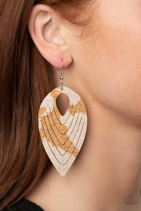 Cork Cabana - White Cork Teardrop Earrings - Paparazzi Accessories - GlaMarous Titi Jewels