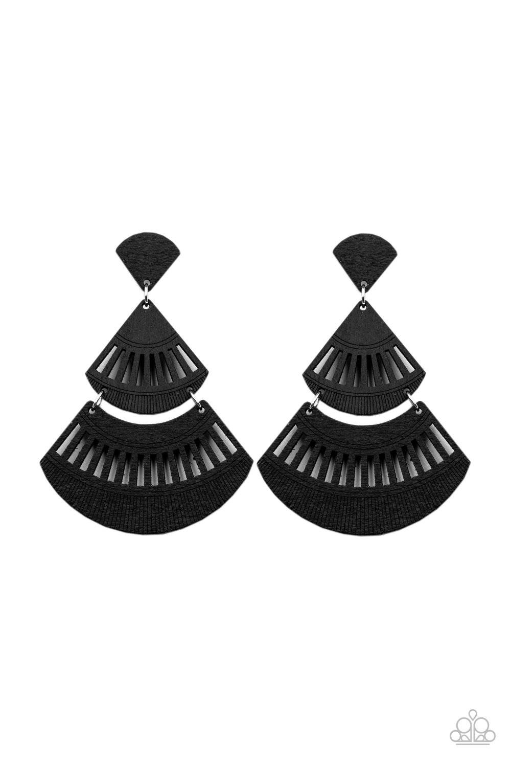 Oriental Oasis - Black Wooden Crescent-Shaped Earrings - Paparazzi Accessories - GlaMarous Titi Jewels