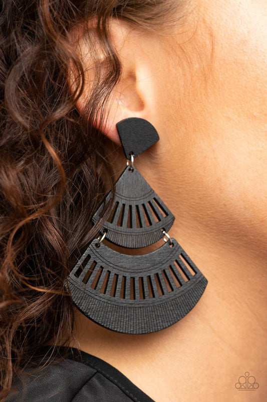 Oriental Oasis - Black Wooden Crescent-Shaped Earrings - Paparazzi Accessories - GlaMarous Titi Jewels