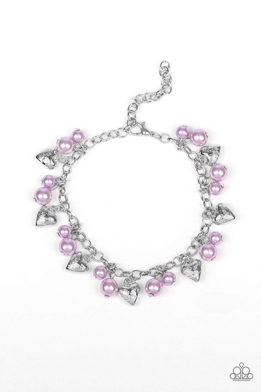One Of A Kind-HEARTED - Purple & Silver Bracelet - Paparazzi Accessories - GlaMarous Titi Jewels