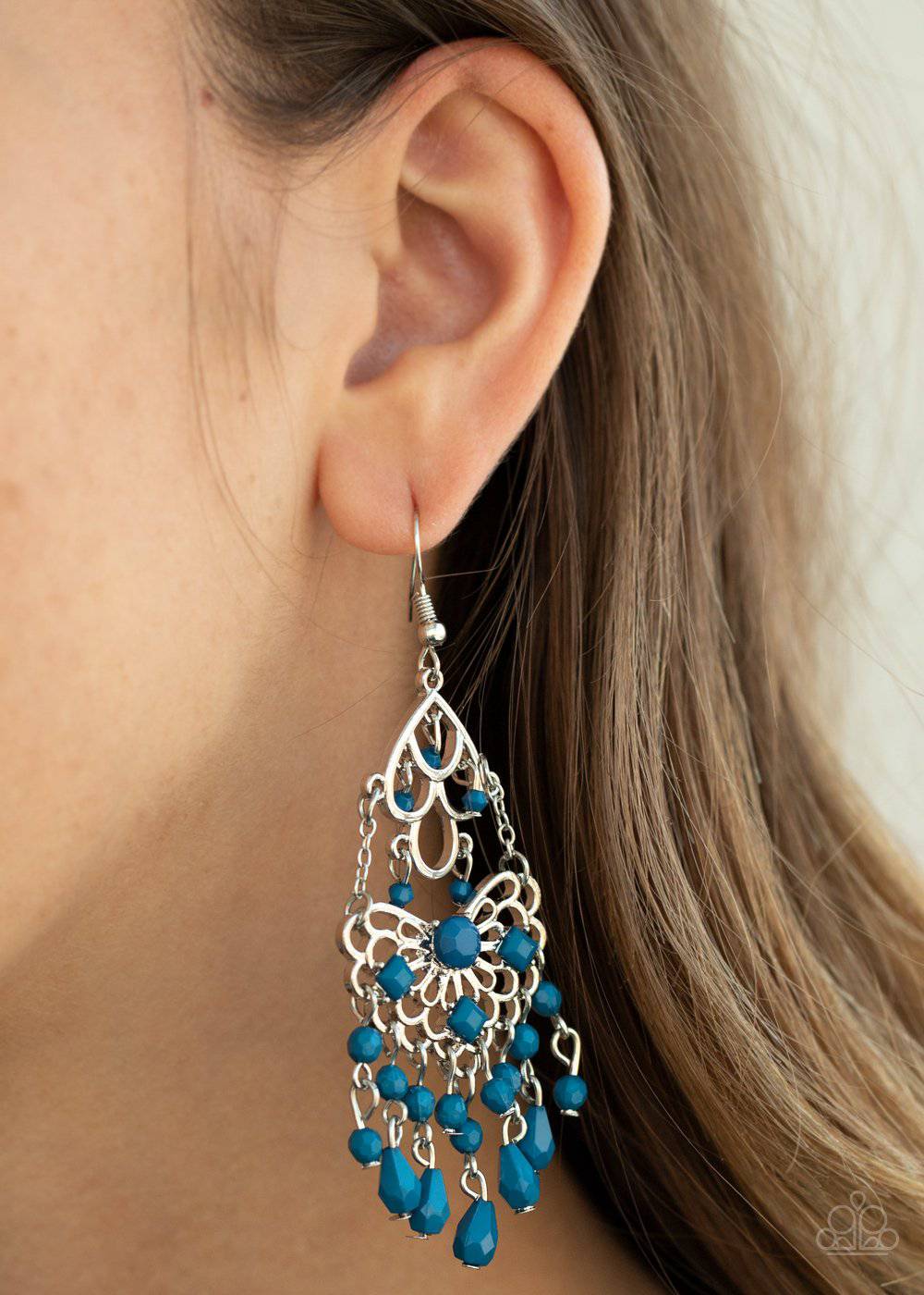 Glass Slipper Glamour - Mosaic Blue Bead Earrings - Paparazzi Accessories - GlaMarous Titi Jewels