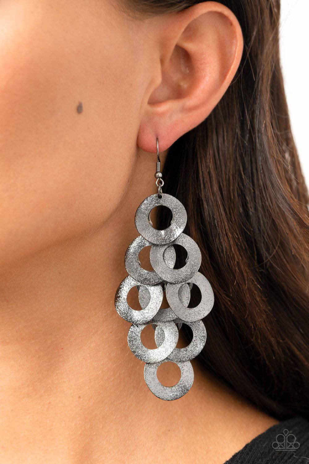 Scattered Shimmer - Black Gunmetal Earrings - Paparazzi Accessories - GlaMarous Titi Jewels