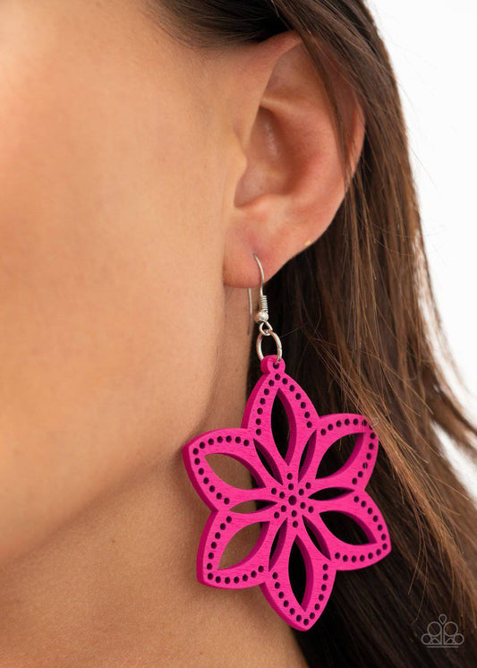 Bahama Blossoms - Pink Peacock Wooden Earrings - Paparazzi Accessories - GlaMarous Titi Jewels