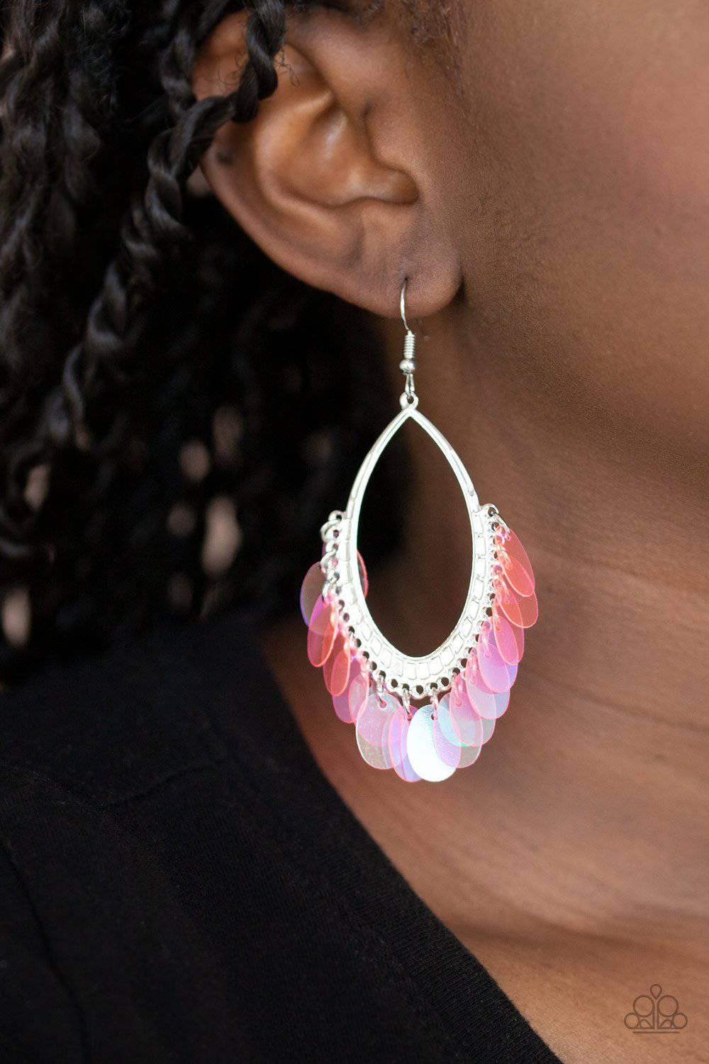 Mermaid Magic - Pink Sequin Iridescent Earrings - Paparazzi Accessories - GlaMarous Titi Jewels