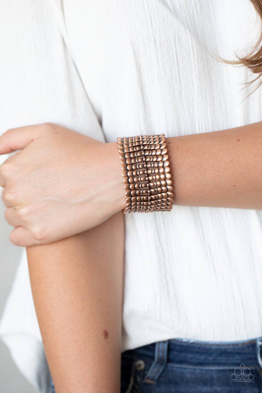 Level The Field - Copper Stretchy Bracelet - Paparazzi Accessories - GlaMarous Titi Jewels