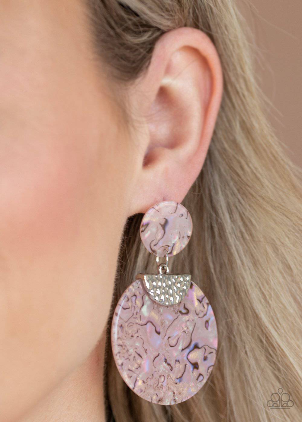 Really Retro-politan - Iridescent Pink Acrylic Earrings - Paparazzi Accessories - GlaMarous Titi Jewels