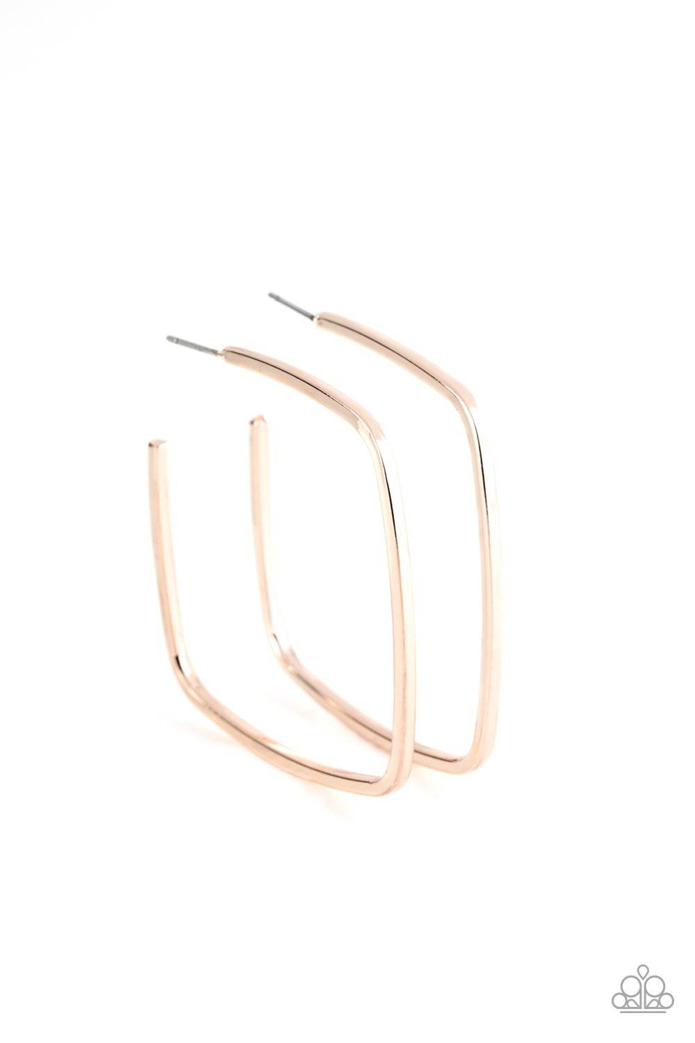 Brazen Beauty - Rose Gold Square-like Hoop Earrings - Paparazzi Accessories - GlaMarous Titi Jewels