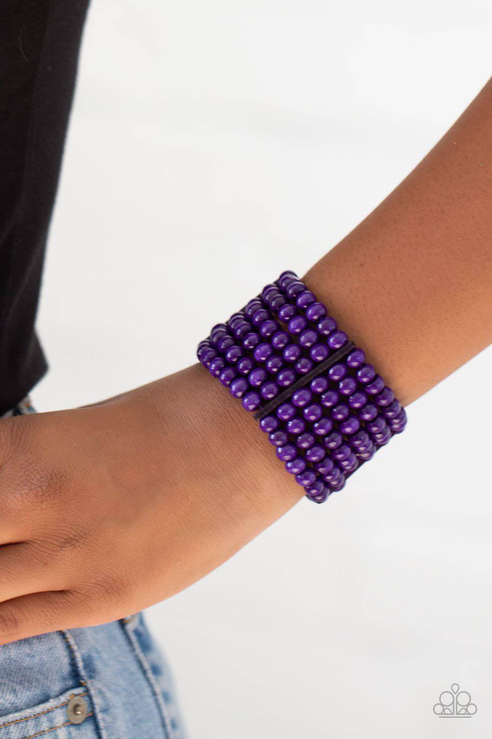 Tanning in Tanzania - Purple Wooden Stretchy Bracelet - Paparazzi Accessories - GlaMarous Titi Jewels