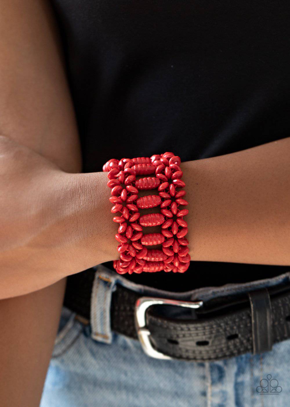 Fiji Flavor - Red Wooden Stretchy Bracelet - Paparazzi Accessories - GlaMarous Titi Jewels