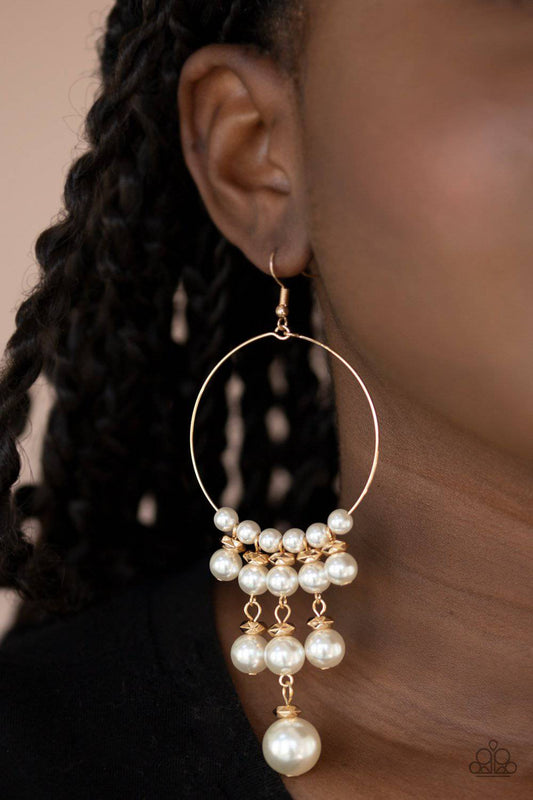 Working The Room - Gold and Pearl Earrings - Paparazzi Accessories - GlaMarous Titi Jewels