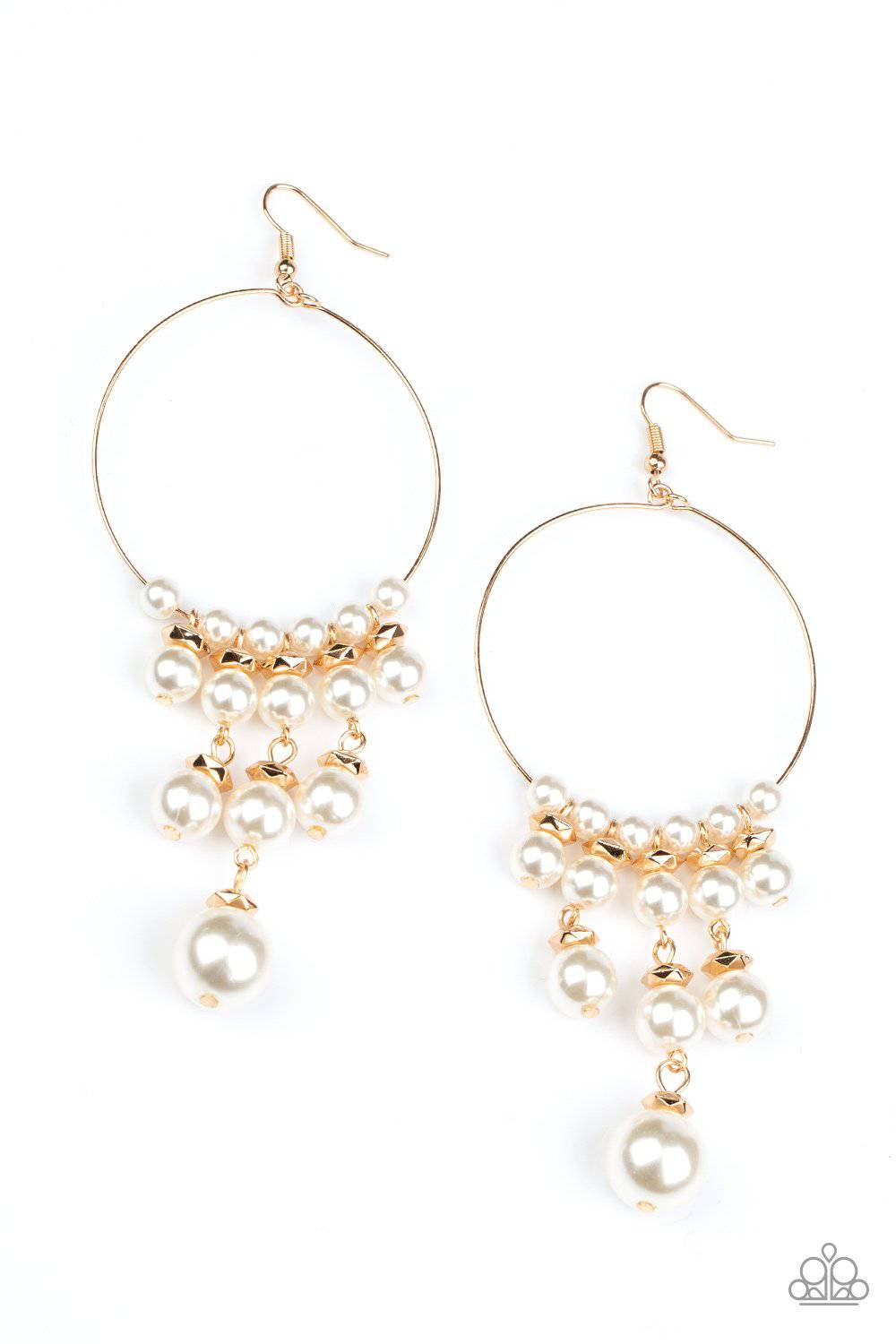 Working The Room - Gold and Pearl Earrings - Paparazzi Accessories - GlaMarous Titi Jewels