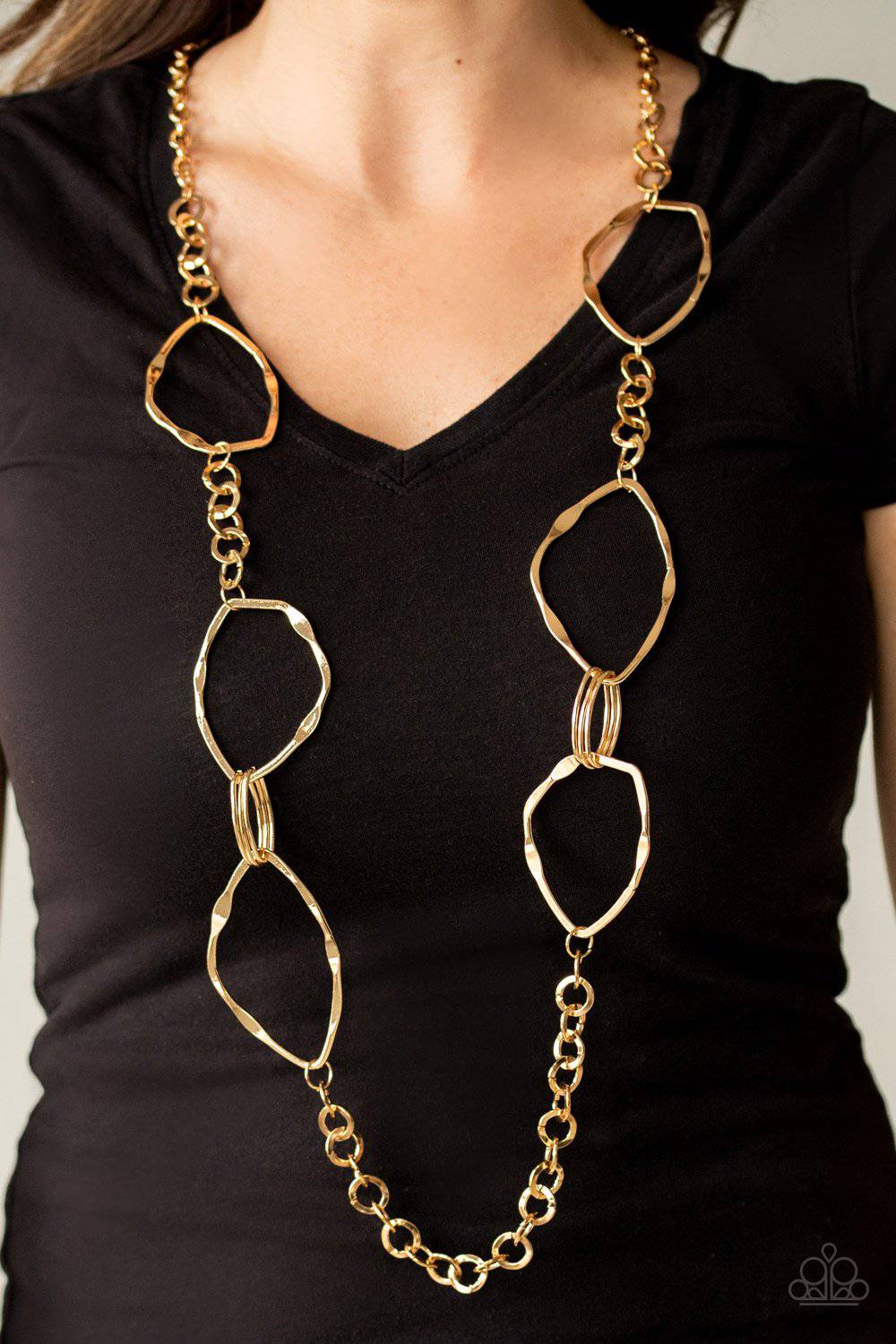 Abstract Artifact - Gold Asymmetrical Links Necklace - Paparazzi Accessories - GlaMarous Titi Jewels