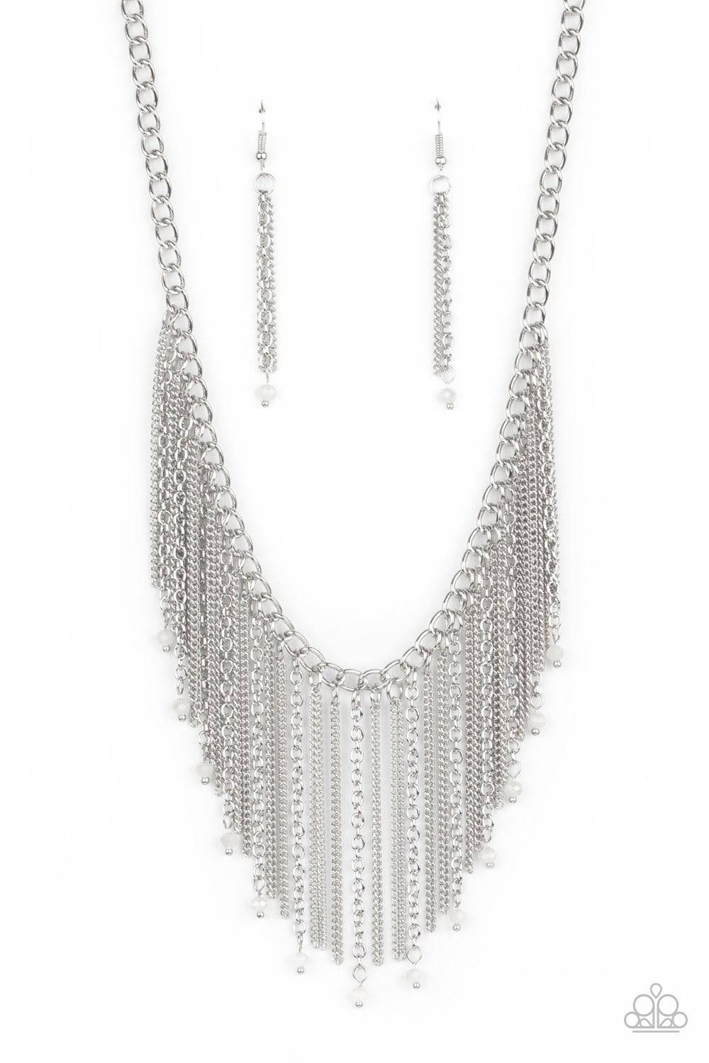 Cue The Fireworks - White Crystal Bead Fringe Necklace - Paparazzi Accessories - GlaMarous Titi Jewels