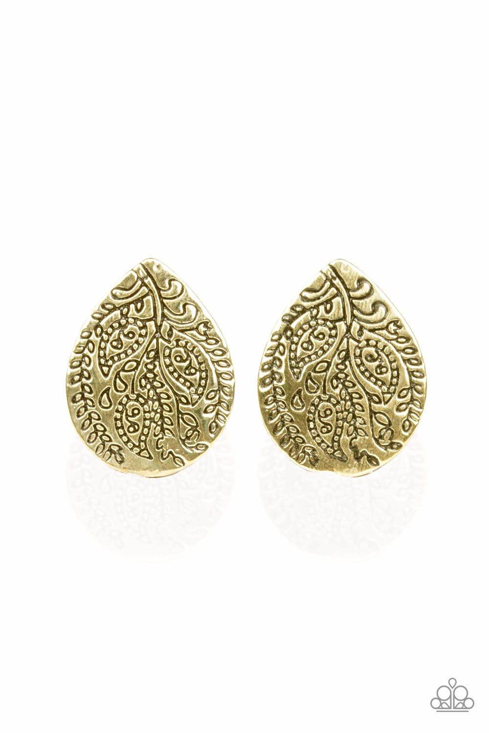 Seasonal Bliss - Brass Teardrop Post Earrings - Paparazzi Accessories - GlaMarous Titi Jewels