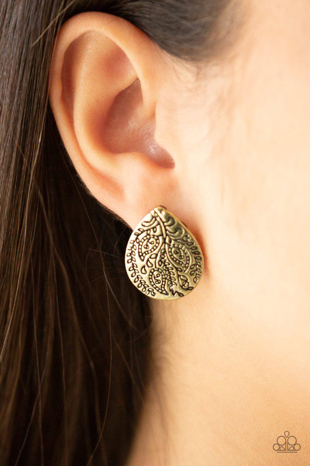 Seasonal Bliss - Brass Teardrop Post Earrings - Paparazzi Accessories - GlaMarous Titi Jewels