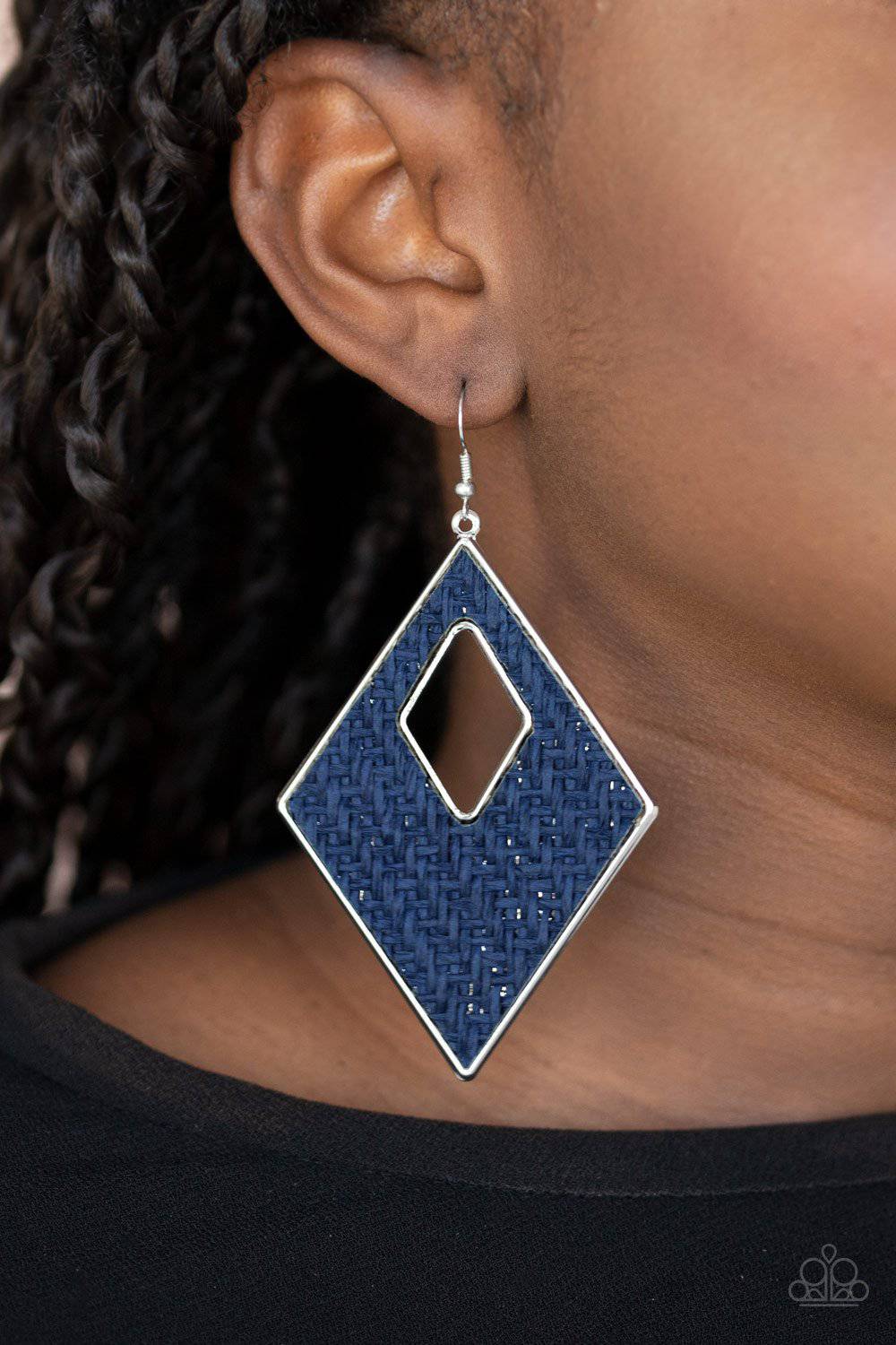 Woven Wanderer - Blue Thread Diamond-Shape Earrings - Paparazzi - GlaMarous Titi Jewels