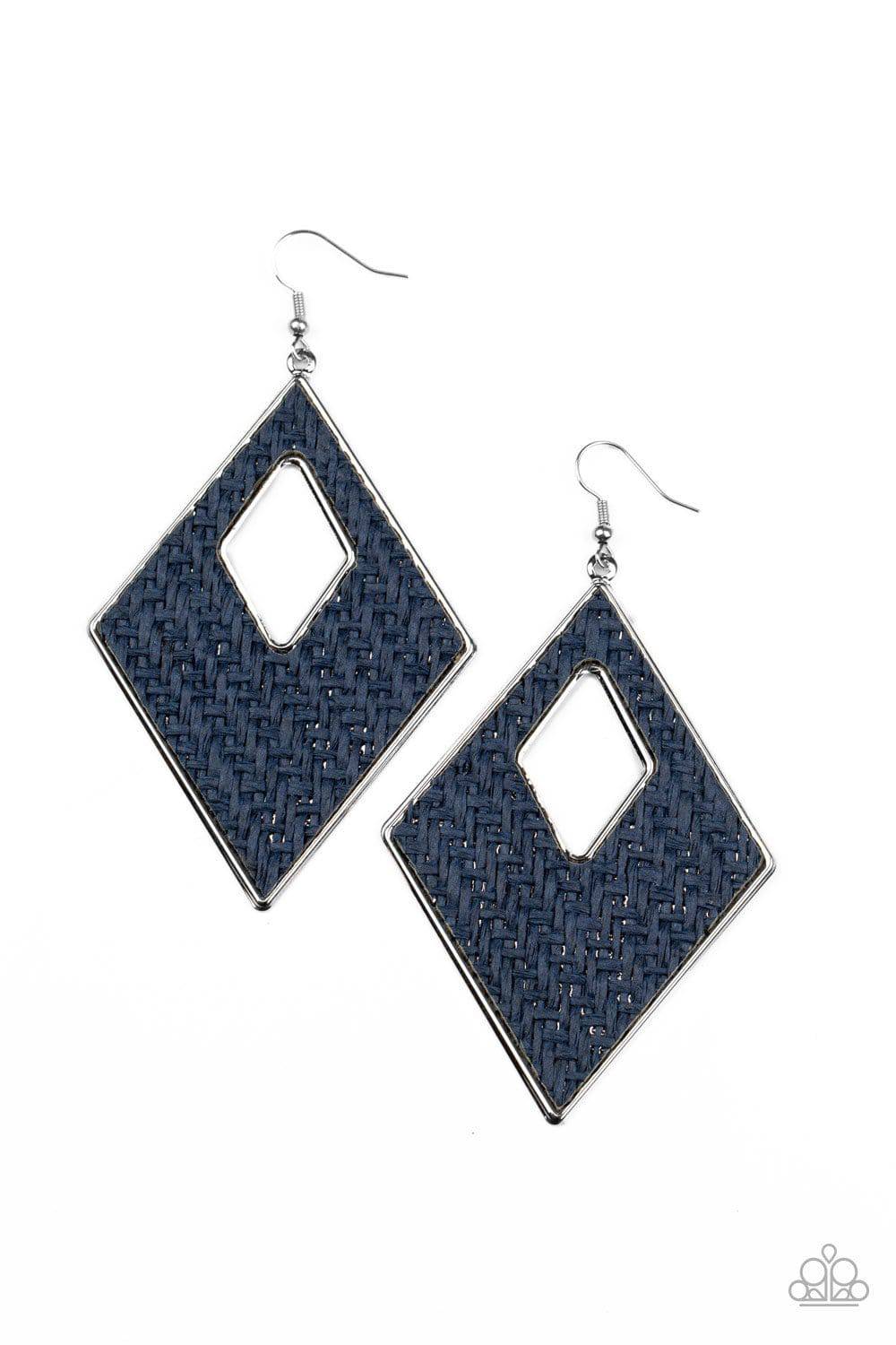 Woven Wanderer - Blue Thread Diamond-Shape Earrings - Paparazzi - GlaMarous Titi Jewels