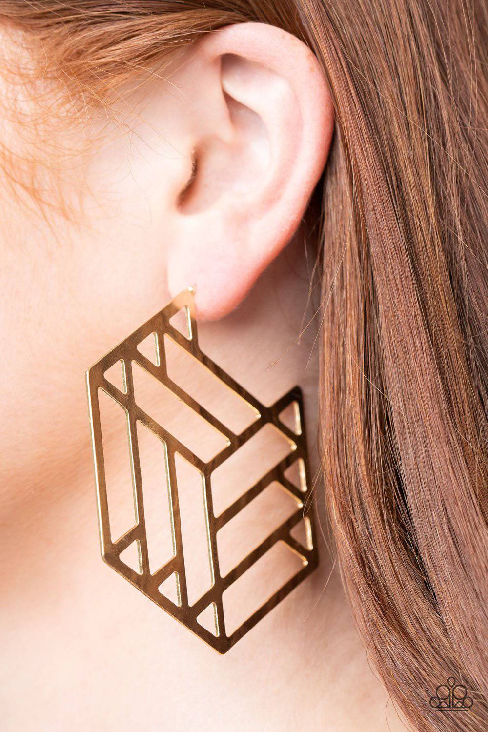 Gotta Get GEO-ing - Gold Edgy Hexagonal Earrings - Paparazzi Accessories - GlaMarous Titi Jewels