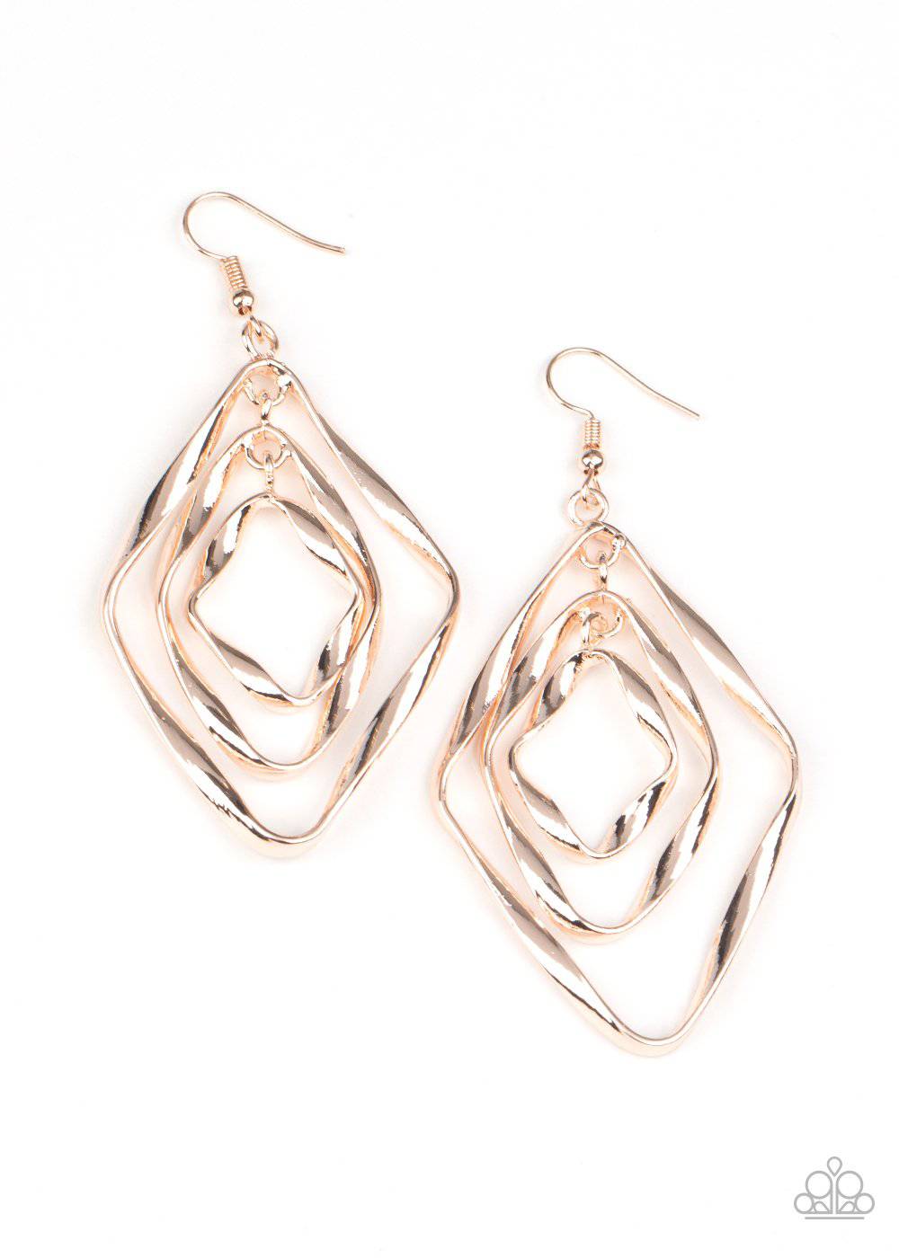 Retro Resplendence - Rose Gold Diamond-Shaped Earrings - Paparazzi - GlaMarous Titi Jewels