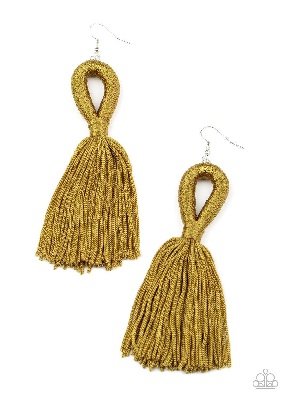 Tassels and Tiaras - Military Olive Green Tassel Earrings - Paparazzi Accessories - GlaMarous Titi Jewels