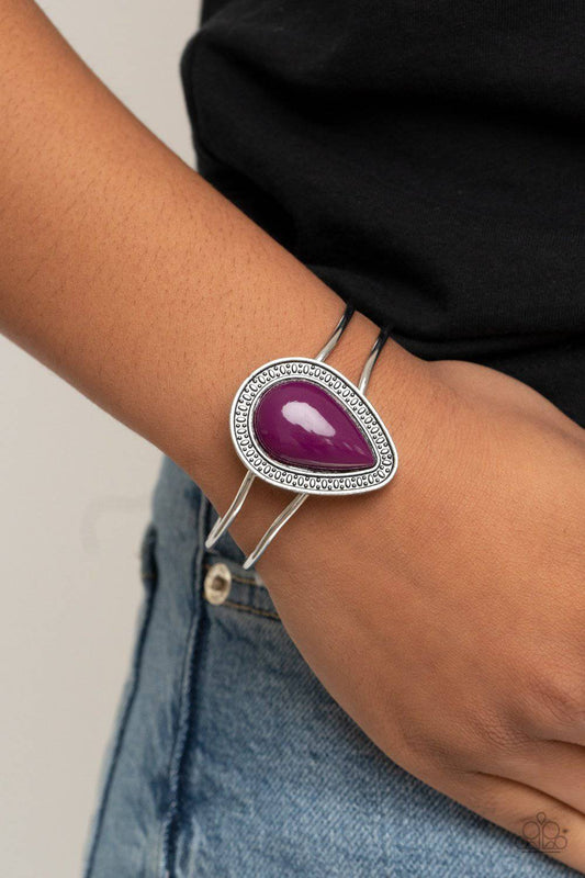 Over The Top Pop - Magenta Purple Teardrop Cuff Bracelet - Paparazzi Accessories - GlaMarous Titi Jewels