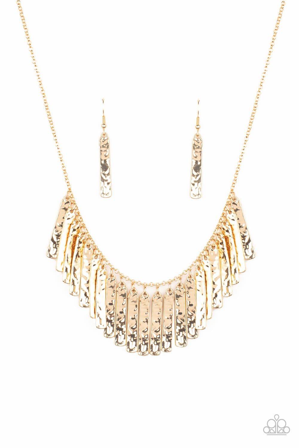 Metallic Muse - Gold Hammered Fringe Necklace - Paparazzi Accessories - GlaMarous Titi Jewels