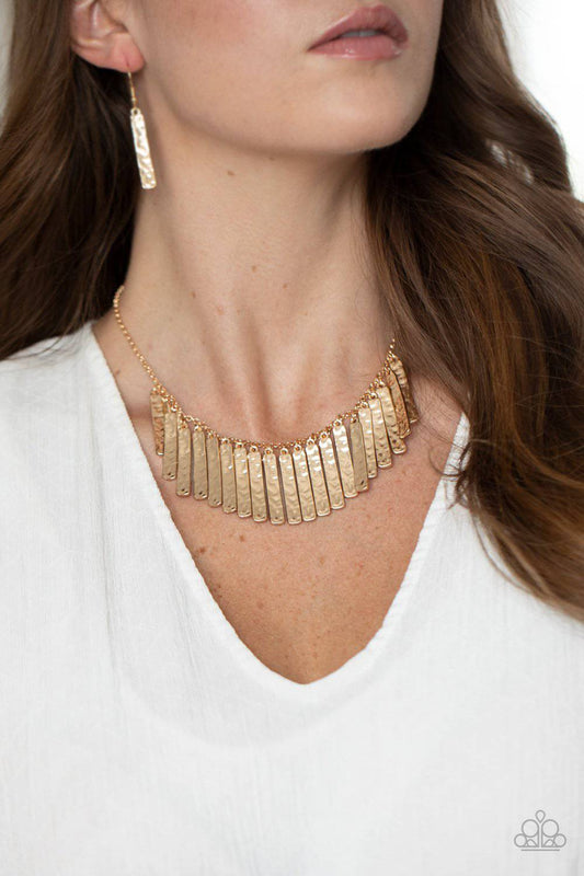 Metallic Muse - Gold Hammered Fringe Necklace - Paparazzi Accessories - GlaMarous Titi Jewels