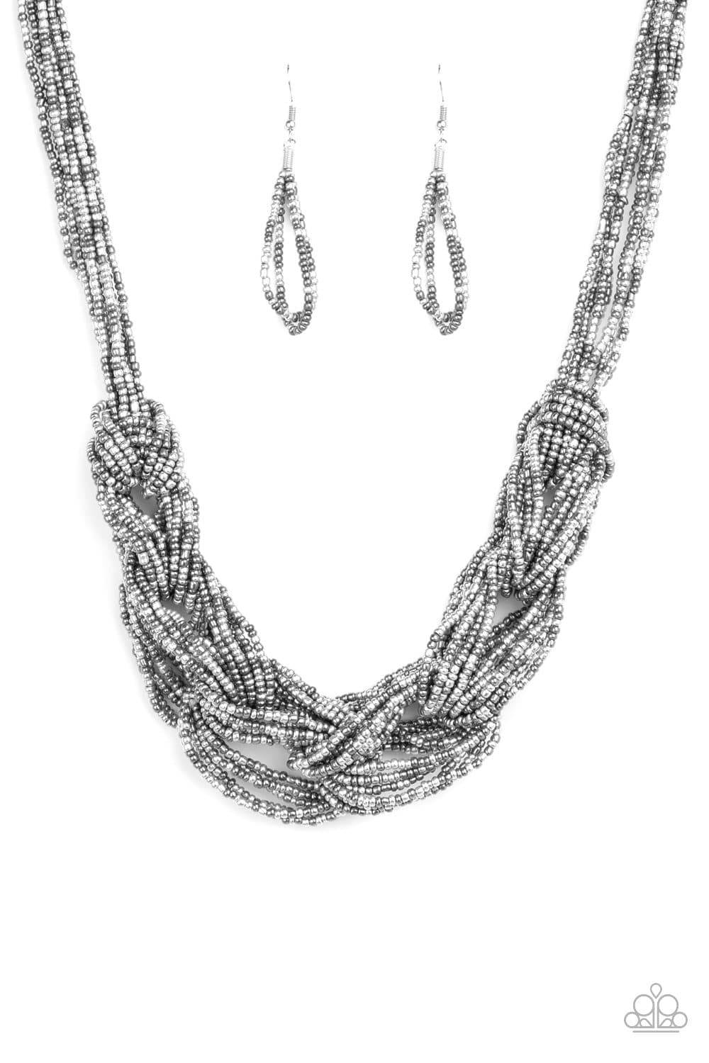 City Catwalk - Silver and Gunmetal Seed Bead Necklace - Paparazzi Accessories - GlaMarous Titi Jewels