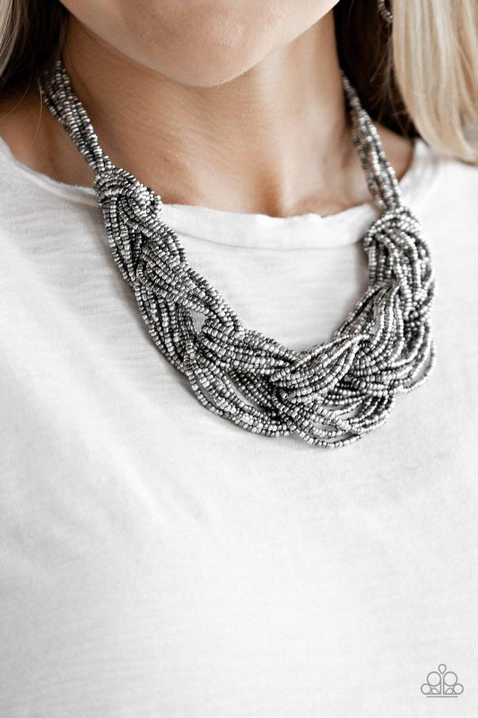 City Catwalk - Silver and Gunmetal Seed Bead Necklace - Paparazzi Accessories - GlaMarous Titi Jewels