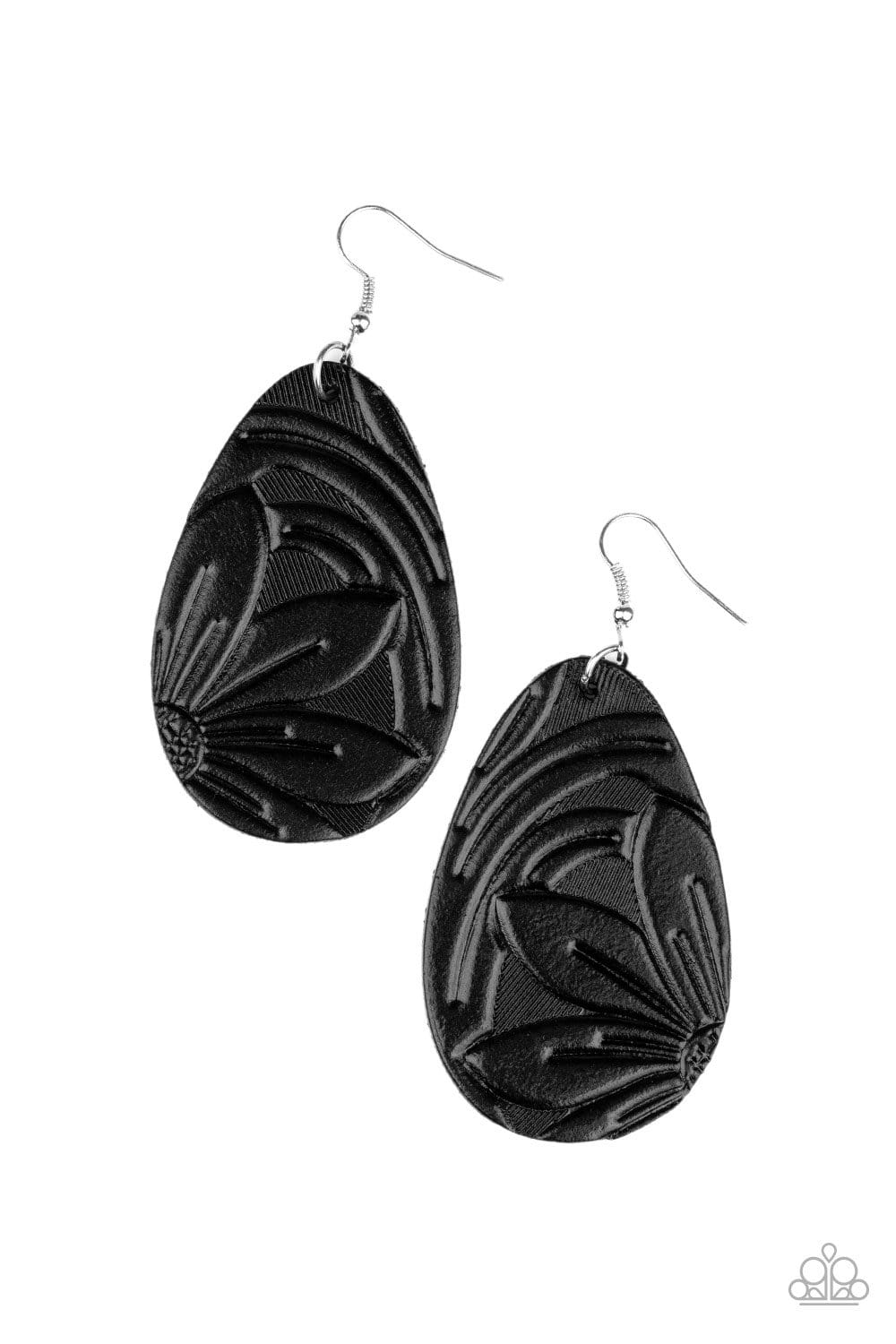 Garden Therapy - Black Leather Teardrop Earrings - Paparazzi Accessories - GlaMarous Titi Jewels