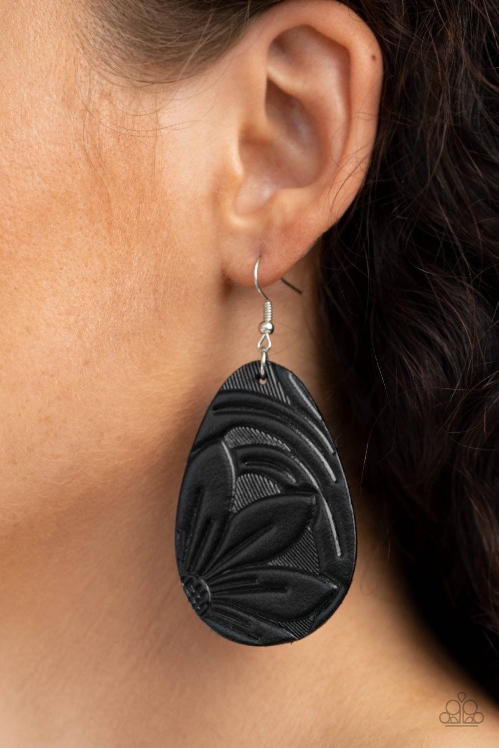 Garden Therapy - Black Leather Teardrop Earrings - Paparazzi Accessories - GlaMarous Titi Jewels