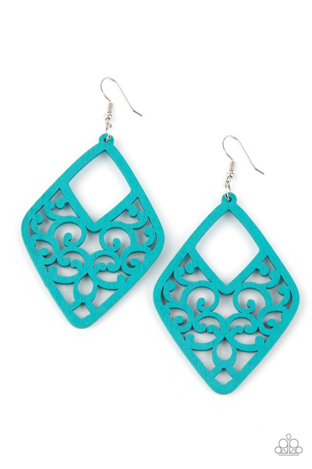 VINE For The Taking - Blue Wooden Earrings - Paparazzi Accessories - GlaMarous Titi Jewels