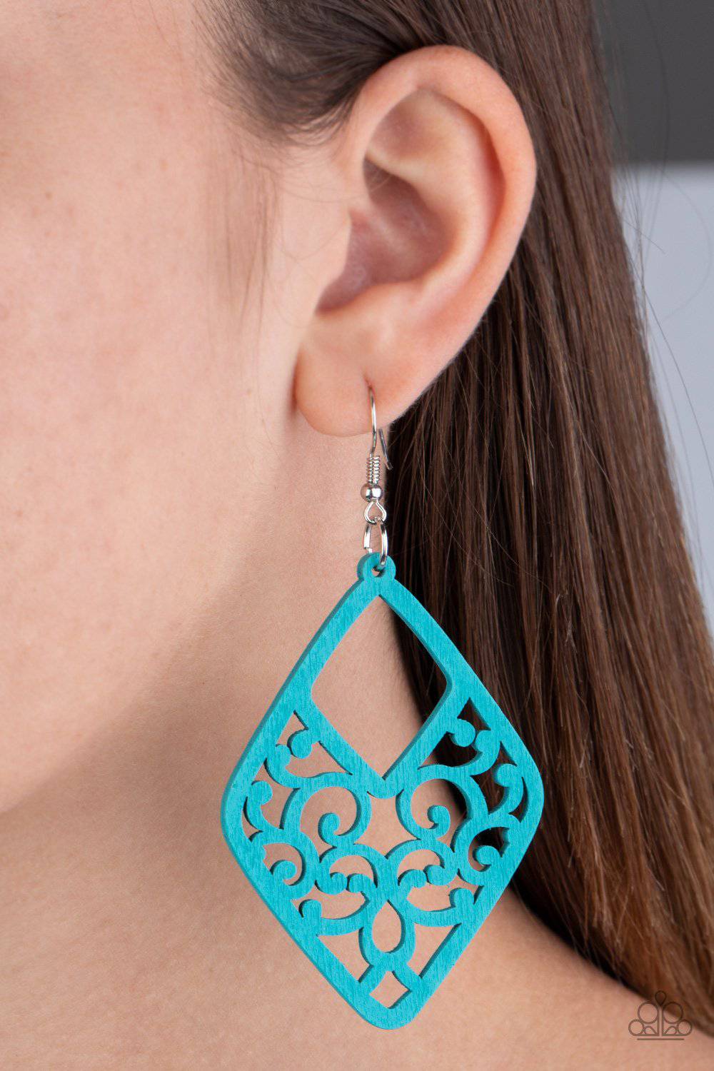 VINE For The Taking - Blue Wooden Earrings - Paparazzi Accessories - GlaMarous Titi Jewels