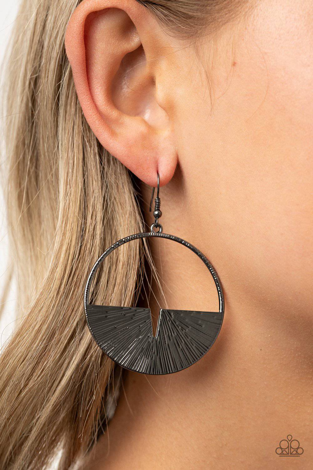 Reimagined Refinement - Black Gunmetal Crescent Hoop Earrings - Paparazzi - GlaMarous Titi Jewels