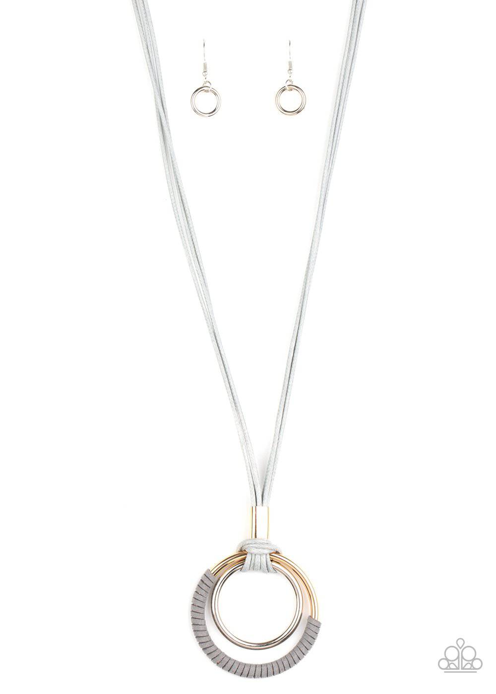 Elliptical Essence - Silver Suede Cording Necklace - Paparazzi Accessories - GlaMarous Titi Jewels