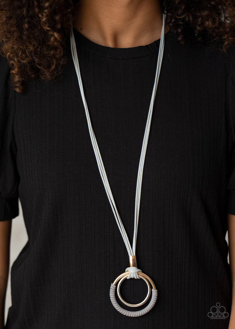 Elliptical Essence - Silver Suede Cording Necklace - Paparazzi Accessories - GlaMarous Titi Jewels