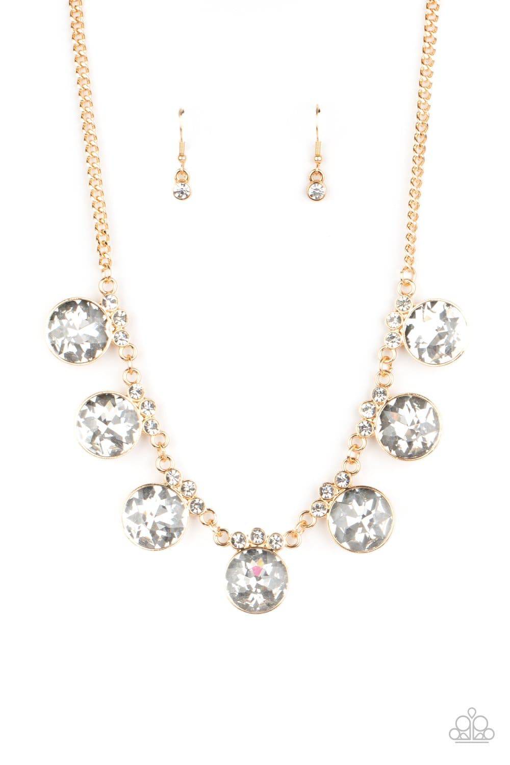 GLOW-Getter Glamour - Gold and Rhinestone Necklace - Paparazzi Accessories - GlaMarous Titi Jewels