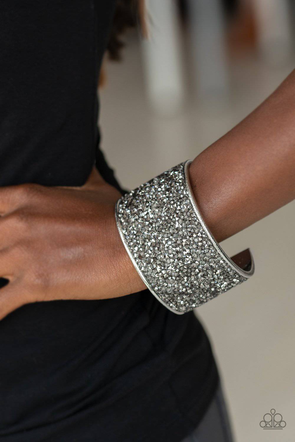 Stellar Radiance - Silver Hematite Smoky Rhinestone Bracelet - Paparazzi Accessories - GlaMarous Titi Jewels