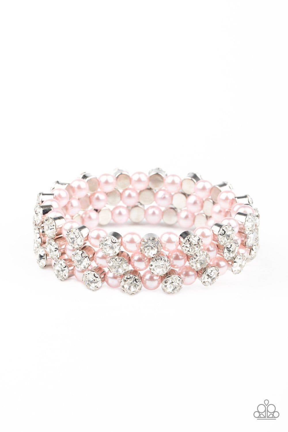 Metro Motif - Pink Pearl and Rhinestone Coil Bracelet - Paparazzi Accessories - GlaMarous Titi Jewels